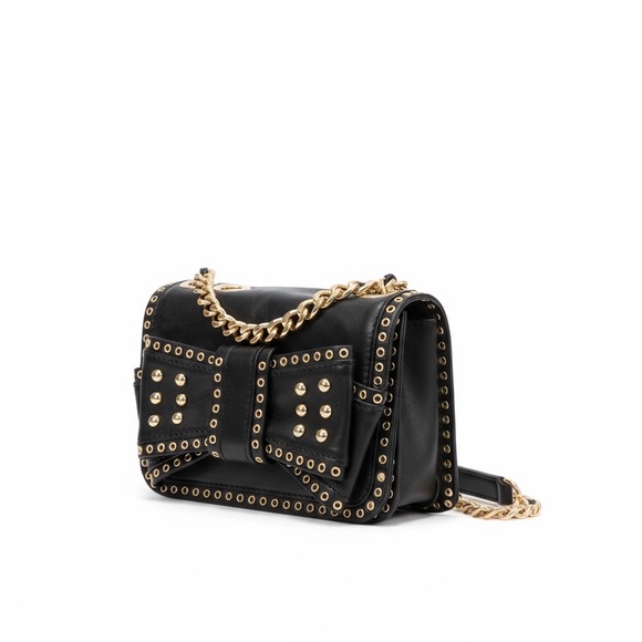 REBECCA MINKOFF Sweetie Studded Bow Black/ Gold Leather Shoulder Bag - Picture 1 of 12